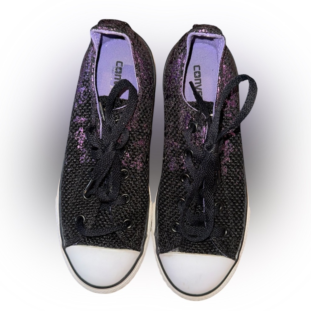 Converse Black and Purple Glitter Sneakers Juniors Size 3 Women’s Size 5 - Picture 6 of 8